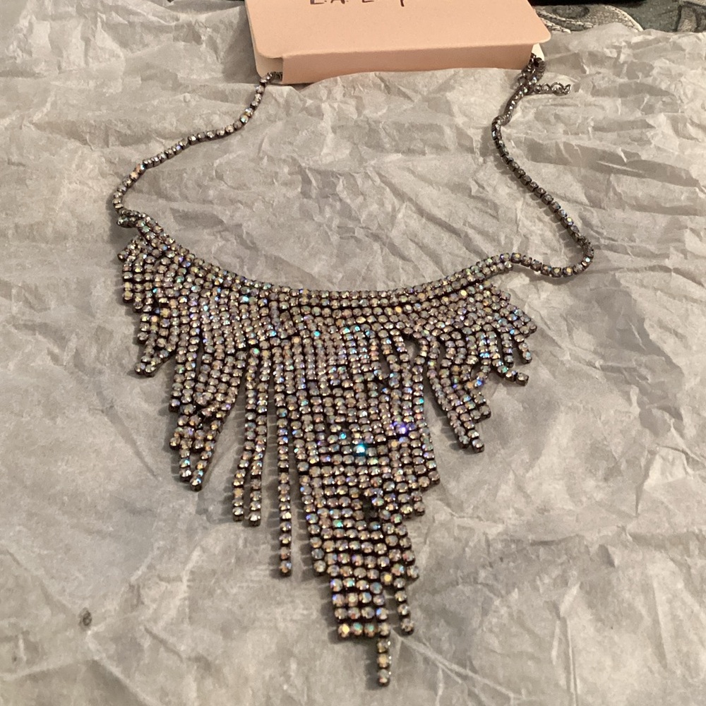 Dazzling Silver Crystal Fringe Necklace